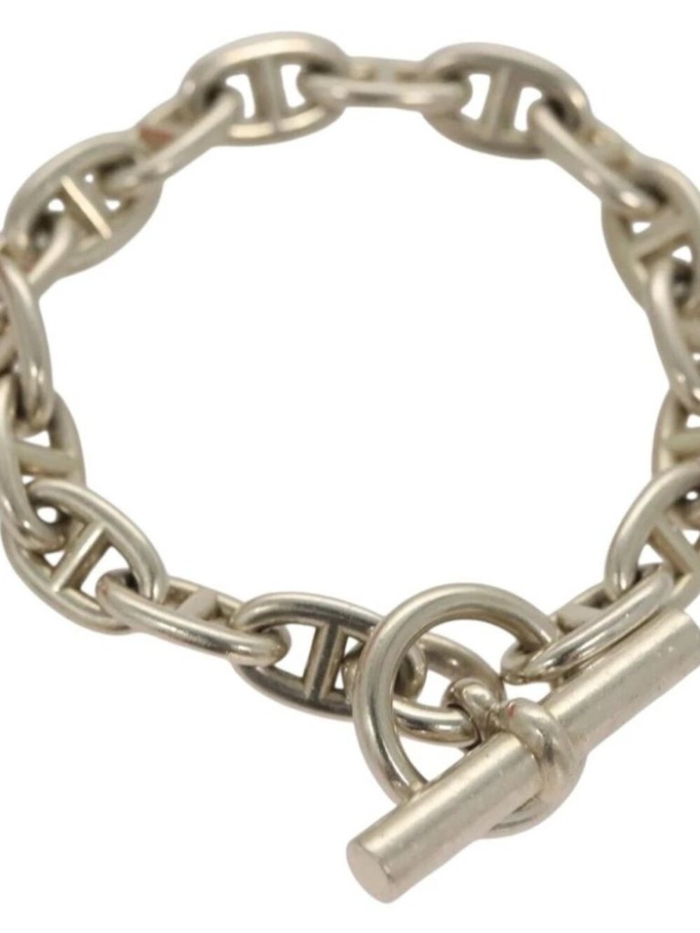 HERMES Chene Dunkle MM Bracelet Ag925 17 Links Silver Auth 135953SM